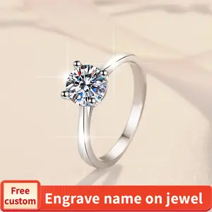 S925 Sterling Silver D Color Synthetic Moissanite Four-claw Ring/1 Carat/2 Carat/ High Grade fashion jewelry accessory woman girl promise ring Springtok-211(20%)
