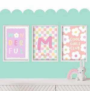 Girl Power Print Set - Colourful Nursery Prints, Girls Floral Bedroom Decor, Kids Playroom Wall Art, Personalised Name - Fine-Art Prints