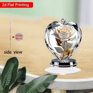 High Definition Rose Heart Decoration, 2D Flat Dual-Sided Design, Transparent Acrylic Base, Perfect for Weddings and Anniversaries, No Assembly Required, Novelty Desk Decor
