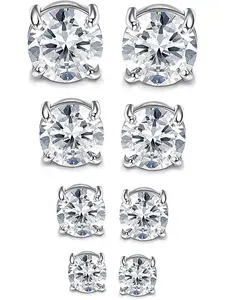 4 Pairs Magnetic Earrings for Men Women - Stainless Steel No Piercing Round/Square Cubic Zirconia Clip on Fake Magnet Earrings 4-7mm High Quality Earrings