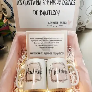 Propuesta para Padrinos with Tazas - Godparents Proposal Gift Box with Set of Two 11oz Mugs in Elegant Packaging