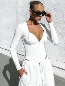 Women’s White Seamless Bodysuit, Sexy Cut-Out Design with Tight-Fitting Silhouette, Stretchy Comfortable Fabric for Evening Parties, Social Gatherings and Photoshoots