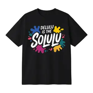 HAGBDH Delulu Is the Solulu Funny Meme T-Shirt Cotton Oversized Tee, Unisex Graphic Print Shirt Trendy Streetwear Casual Outfit Viral TikTok Shirt Gift Idea