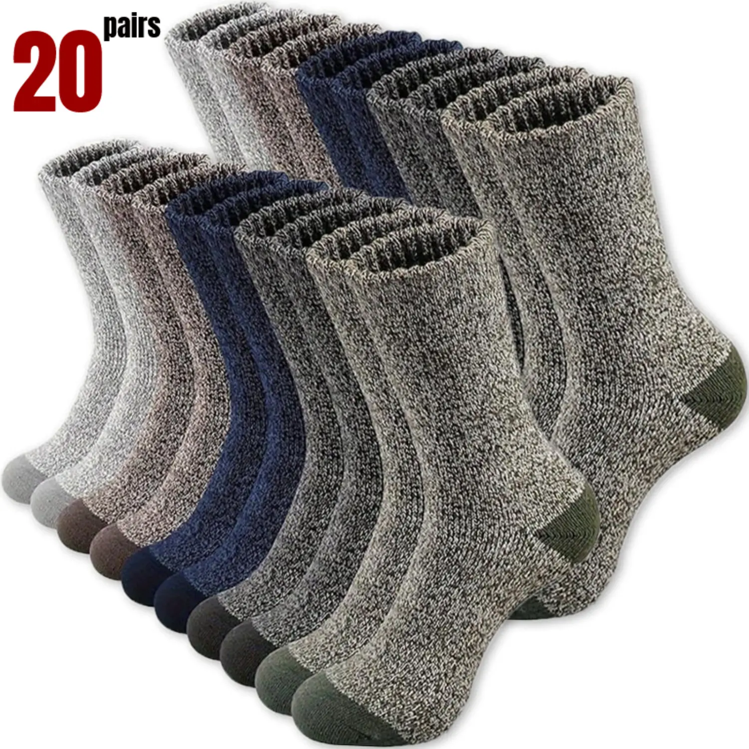 Women's Plain Ultra-Thick Winter Fleece Absorbent Mid-Calf Sock Set - 5/10/15/20 Pairs, High Elasticity, Soft, Warm, Deodorizing, Ideal for Mountaineering, Absorbent Mid-Calf Socks