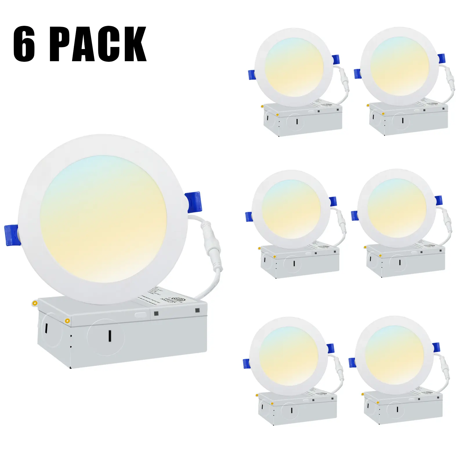 SEURON 6Inch wafer lights Dimmable Ultra-Thin Recessed Ceiling Light downlights living room LED Ceiling Lights Ultra-Thin Recessed Retrofits Kit 5CCT (2700K,3000K,3500K,4000K,5000K) Selectable 12W 1050Lumen 110-130V Home Decoration Lamp