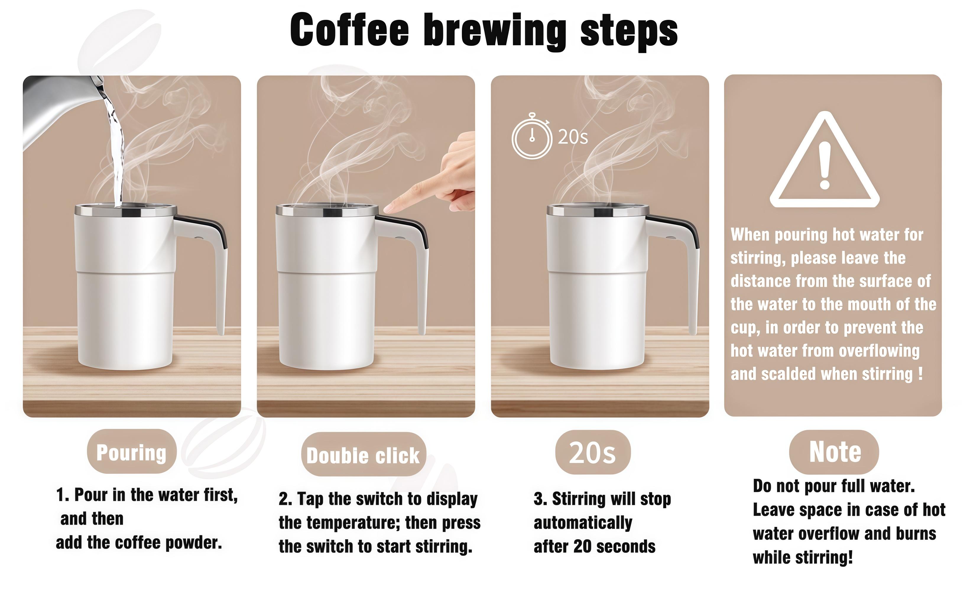 Rechargeable Self-Stirring Coffee Mug, Auto Magnetic Mixing, Temperature Display, 304 Stainless Steel, Double-Wall Insulated, Leak-Proof Travel Cup with Lid for Coffee, Milk, Protein Shakes