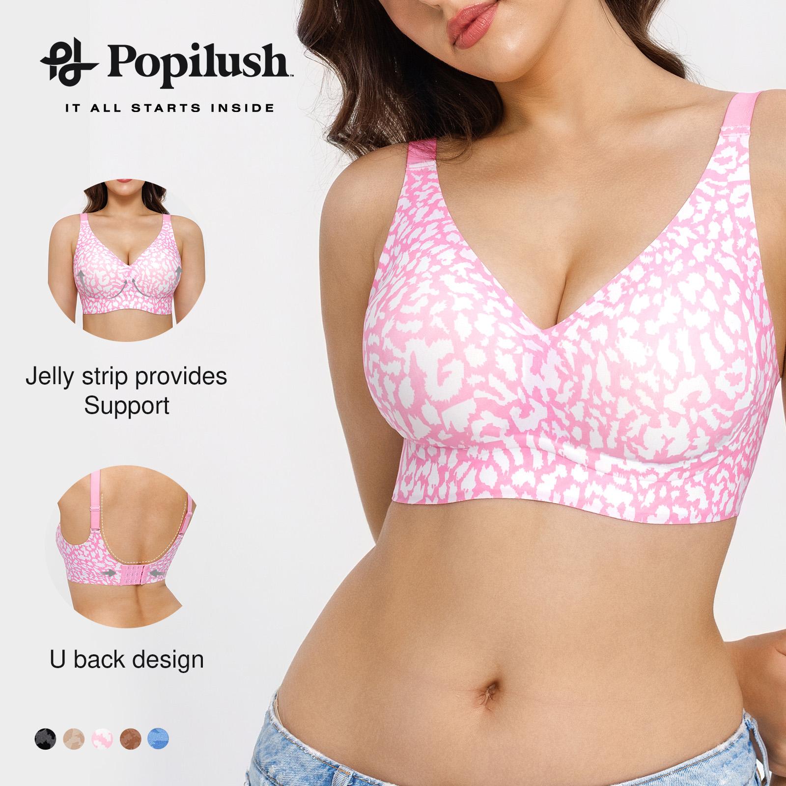 Popilush Cooling Bra Seamless Wireless Leopard Print Jelly Bra - Adjustable strapless sexy V-neck one-piece molded cup bra, comfortable and supportive Minimalist Fit Womenswear