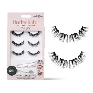 Ready. Set. Flutter Flirt Kit - FlutterHabit 3 Pair At Home Eyelash Extensions. Under-lash application