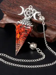 Three-Phase Moon Seven Color Crushed Stone Resin Crystal Gemstone Hexagonal Cone Spirit Pendulum, Healing Energy Decorative Accessory