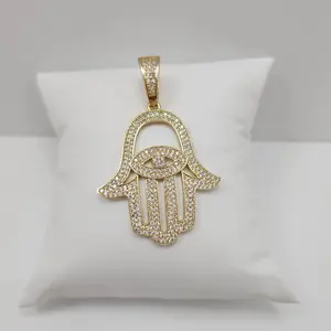 Gold Laminated Hamsa Hand Pendant with Cubic Zirconia for Jewelry Collection