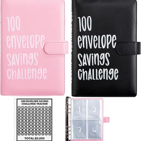 100 Day Envelope Challenge Kit with Family Number Stickers - A5 Tear-Resistant Waterproof PVC-PU Leather Rectangular Budget Binder, Engaging Saving Tool, Finance Manager (Track $1-$100, Money Organizer for Home Supplies)