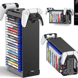 Video Game Storage Tower Holder with Controller Stand, Wall Mount Game Organizers and Storage for Nintendo Switch 2/ PS5/4/ XboxOne/Series, Vertical & Horizontal Stand for Gaming Discs Accessories