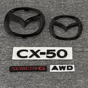 For Mazda CX-50 Logo glossy black carbon 3D Body Replaced Sticker Rear Tail Refitting Decoration Plastic Car Front Trunk Emblem