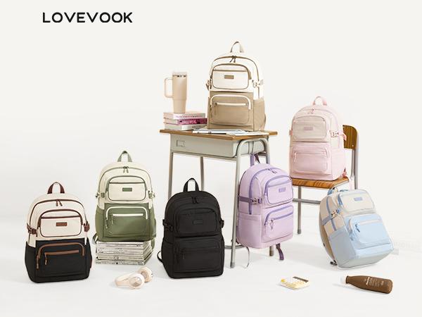 LOVEVOOK School Backpack for Teen Girls & College Students, Large Capacity Laptop Backpack with Water Bottle Holder, Lightweight Bookbag for School, Travel & Everyday Use