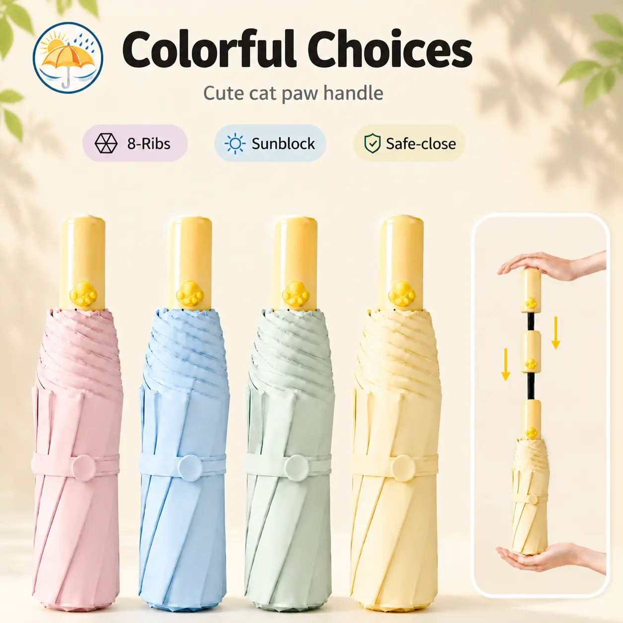 Kids' Automatic Open & Close Folding Rubber Exterior Umbrella - Nylon/Rubber Construction, Rounded Safety Tips, Anti-Rebound Multi-Stop Shaft, Button Press Operation, Water Proof, Lightweight Portable, Name Tag Included, Box Packed, Rain/Sun Shield, Rubbe