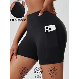 Summer Sports Short With Pocket Women Butt Lifting Yoga Shorts Squat Proof High Waist Fitness Tight Shorts For Cycling Workout