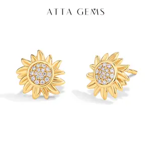 0.8-1.0mm Sunflower Design Synthetic Moissanite Earrings For Women Wedding Gift Daily Wear Fine Jewelry E022