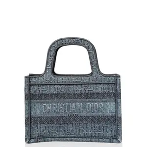 Pre-owned Dior Leather tote bags Mini Book Tote Oblique Canvas Blue (ko031126a1)