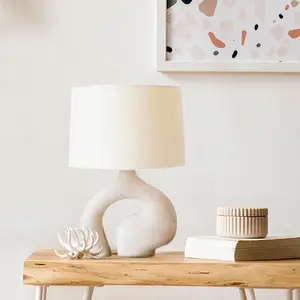 Contemporary White Ceramic Base Table Lamp, Sculptured Design Table Lamps for Bedroom, Living Room, End Table, Vintage Bedside Lamps