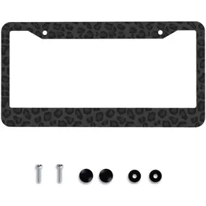 Black Leopard Print License Plate Frame - Cheetah Animal Print License Plate Frames Aluminum Metal Car Tag Cover with 12.3x6.3 Inch 2 Holes Decoration for US Vehicles Standard Women Men Holder