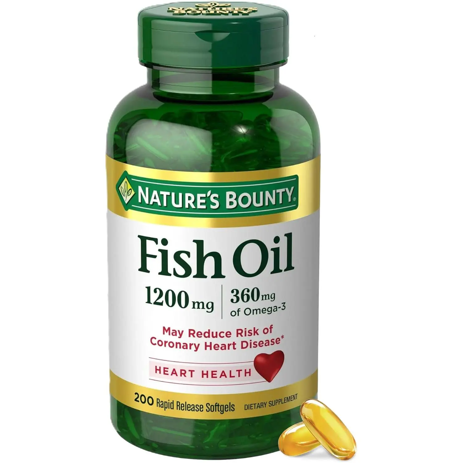 1200mg Fish Oil Omega 3 Supplements High Potency EPA DHA Essential Fatty Acids for Heart Joint Brain and Immune Health Support Daily Dietary Supplement Softgels for Men and Women 200 Softgels