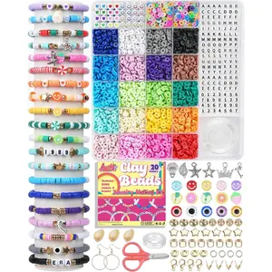 Bracelet Making Kit 5000 Pcs Clay Beads Flat Preppy Beads for Friendship Jewelry Making Polymer Heishi Beads with Charms Gifts for Teen Girls Crafts for Girls Ages 6-12