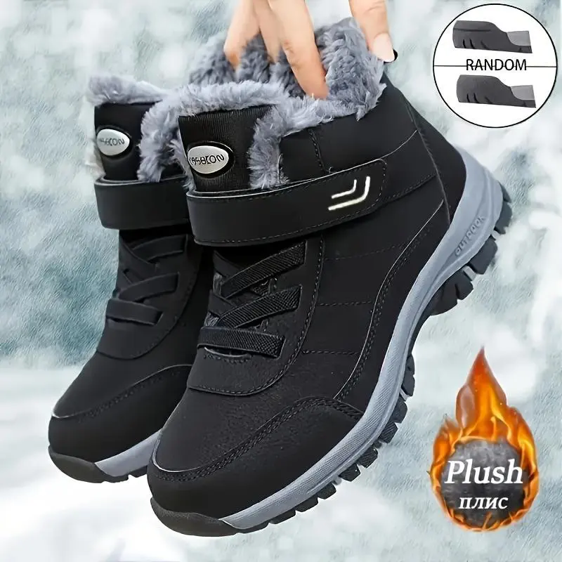 Unisex Plush Fleece-Lined Casual Snow Ankle Booties - Velcro Hook-and-Loop Fastener, Non-Slip TPR Rubber Sole, Durable Fabric, Suitable for Winter Sports, Hiking, Outdoor Use, Sports & Outdoor Footwear