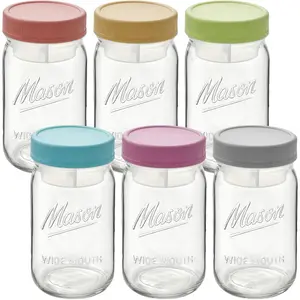 32 oz Glass Jars, Wide Mouth Mason Jars with Airtight  for  Storage, Snacks, Meal Prep & Lunch Leakproof (6 Pack - Color)