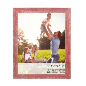 360 Stand Distressed Handmade Rustic Farmhouse Red Wooden Photo Frame, 12x16 in, Cardboard-Infused Home Decor, Hanging-Ready for Wall Display