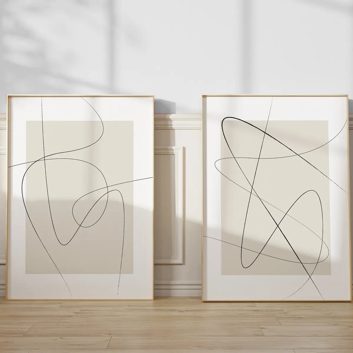 Set of Two Prints - Minimal Drawing - Minimalist Line Art - Continuous Line Drawing Wall Art - Set of 2 Abstract Prints - Beige Artwork Unframed