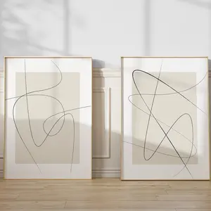 Set of Two Prints - Minimal Drawing - Minimalist Line Art - Continuous Line Drawing Wall Art - Set of 2 Abstract Prints - Beige Artwork Unframed