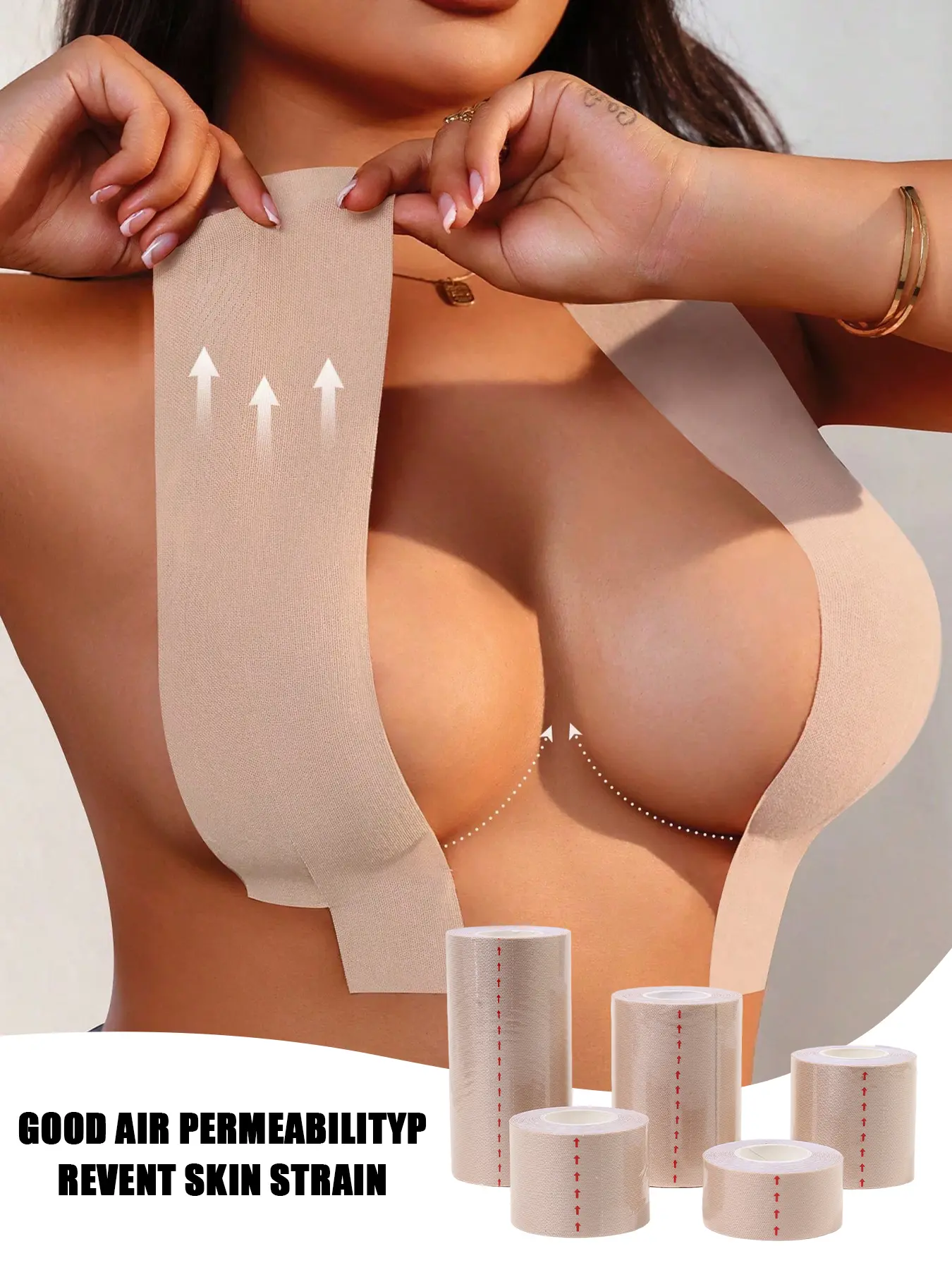 1 Roll  of  invisible elasticity-enhancing bra tape+20 pieces of disposable breast pads, suitable for A-G Cup