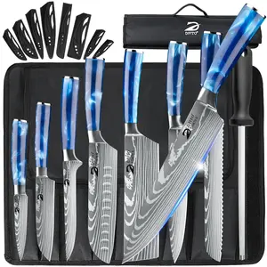 MDHAND Chef's Knife Stainless Steel Japanese Damascus Pattern, High Carbon Kitchen Knife Set with Roll Bag, Professional Kitchenware#fathersdaygift