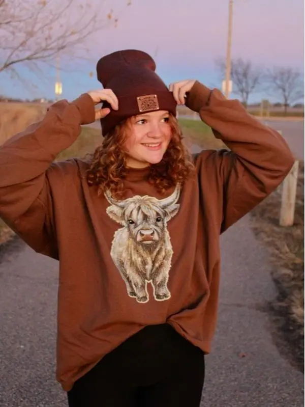 Mid West Kustums Leather Patch Beanie Brown Knit Hat with Logo Patch for Winter Warm & Stylish Winter Accessory
