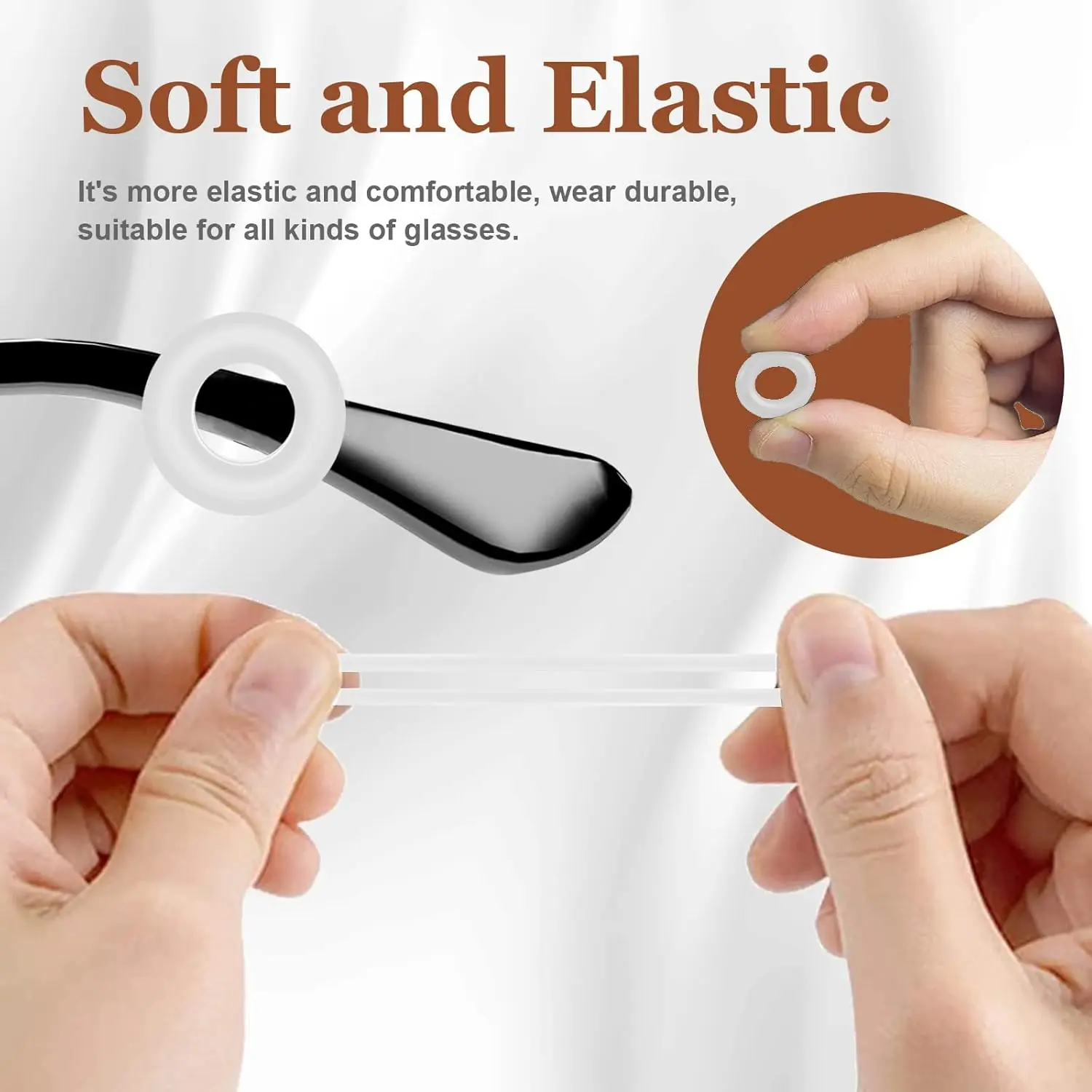Anti-slip eyeglass ear straps, 4 pairs in a set, silicone eyeglass ear hooks and circular fasteners