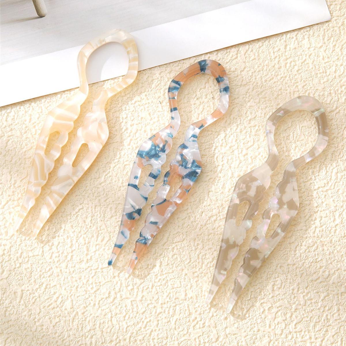 3 Pack French Hair Pins Acrylic Hair Forks for Effortless Bun Updo Chignons & French Twists, Serrated Anti-Slip Design Curved Angle Chopsticks Styling Hair Accessories for Women