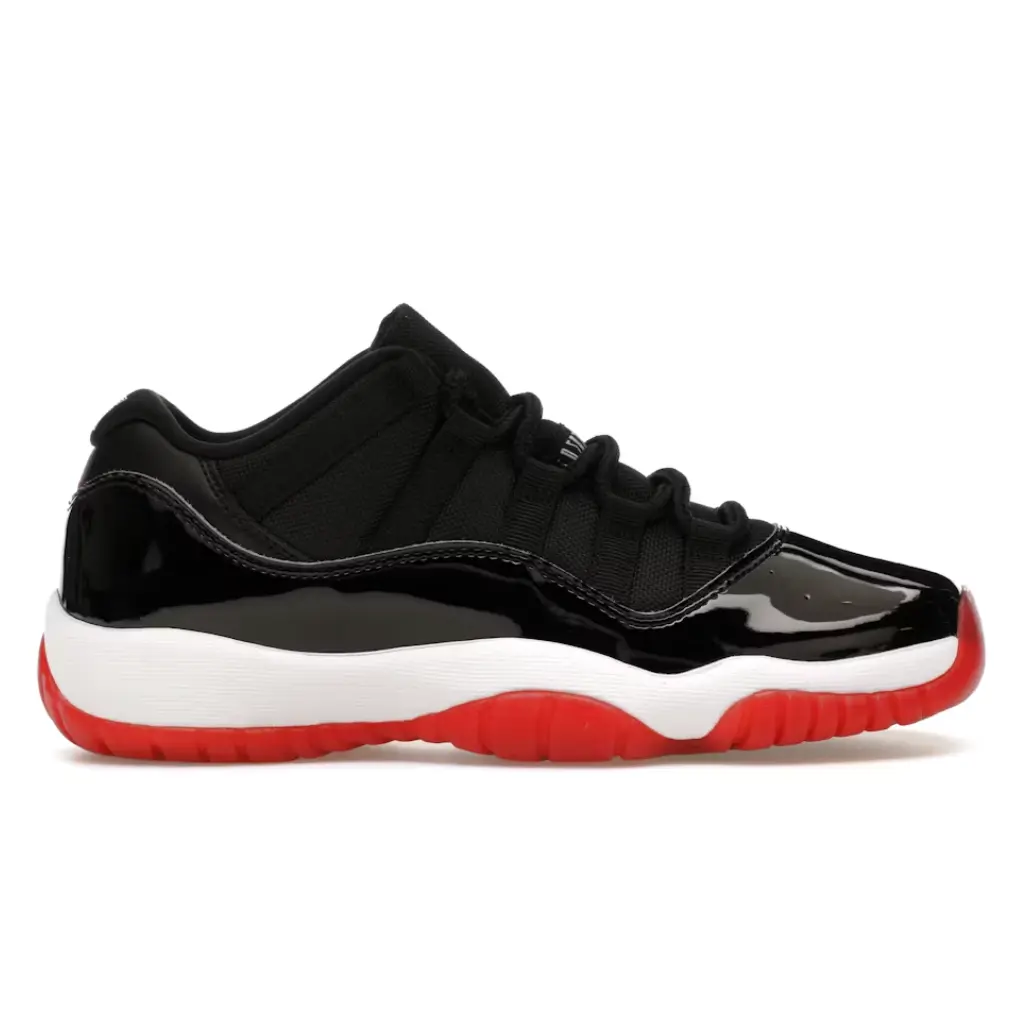 Air Jordan 11 Retro Low Bred GS Kids Basketball Sneakers - Black/Red Grade School Low Top Lifestyle Shoes (FV5121-006)