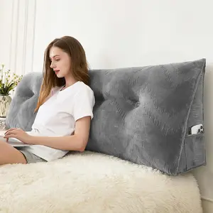 Headboard Pillow for Bed,Triangular Wedge Pillow Headboard Soft Support While Reading and Resting,Bed Bolster Cushion Headboard with Removable Cover,Grey,