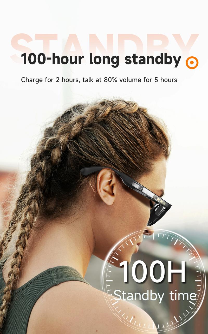 Smart Glasses Listenable Songs,Wireless Headphone Smart Glasses for Mobile Phone,200H Standby Time Long Battery, Athletic/Outdoor UV Protection and Voice Control Audio Charging Earbuds, Summer, Waterproof