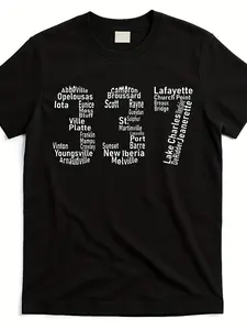 Men's & Women's Lafayette Lake Charles Louisiana Acadiana Area Code  T-Shirt - Retro Cajun Culture Design, Short-Sleeve Pure Cotton Tee with Phone Code Map for Casual Wear & Souvenirs G