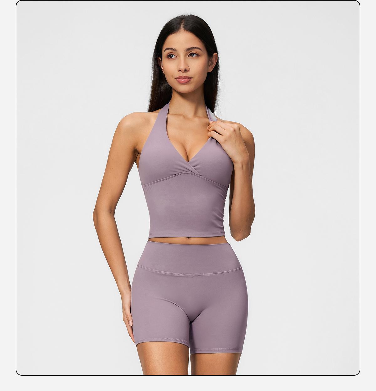 MFVIM Women’s V-Neck Halter Long Yoga Set — Back-Enhancing Waist-Defining Tank Top & High-Waisted Butt-Lifting Sports Shorts, Two-Piece Set,back to school,back to school haul