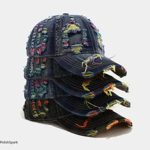 Vintage Distressed Rainbow Thread Ripped Denim Baseball Cap for Women Men – Y2K Baddie Aesthetic Cyber Punk Dad Hat | Adjustable Washed Cotton Grunge Streetwear Sun Cap,summerwins