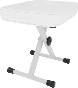 Adjustable Keyboard Bench with Thick Padded Seat, X-Style Collapsible Piano Stool with 3 Height Levels, Non-Slip Waterproof Design, Black / White