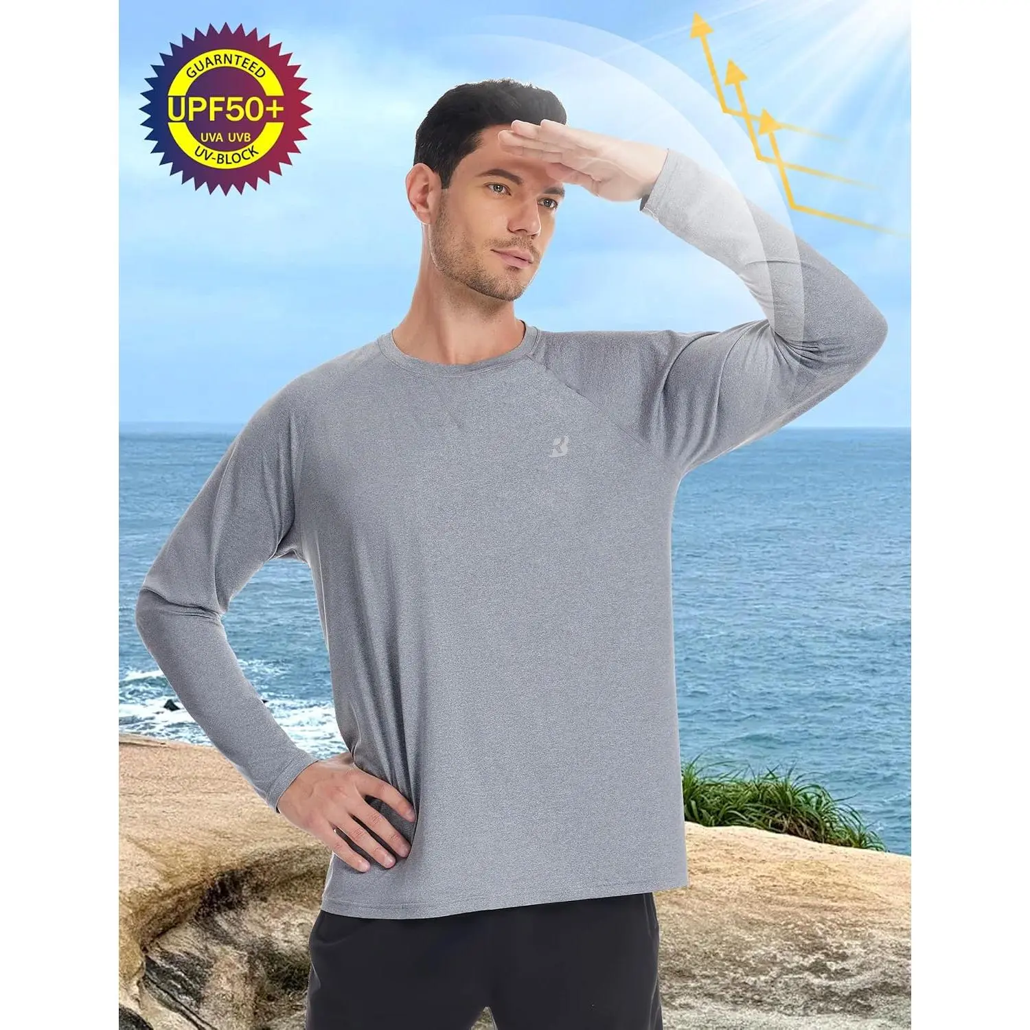 Men's UPF 50+ UV Protection Long Sleeve Sun Shirt - Quick Dry Rash Guard Swim Shirt for Fishing Hiking Running Swimming Beach Outdoor Activities Lightweight Breathable Fabric Comfortable Performance Wear Men's UPF 50+ UV Protection Long Sleeve Sun Shirt - Quick Dry Rash Guard Swim Shirt for Fishing Hiking Running Swimming Beach Outdoor Activities Lightweight Breathable Fabric Comfortable Performance Wear