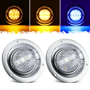 Partsam 2Pcs Watermelon Lights with Chrome Plastic Bunk Adapter, Clear Lens Amber/Blue LED Watermelon Lights Turn Signal for semi-Trucks Classic rigs, Compatible with Freightliner Kenworth Peterbilt