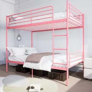 Bunk Bed Twin Over Twin, Heavy Duty Metal Bunkbeds with Ladder and Full-Length Guardrail, Convertible into 2 Individual Beds for Kids, Teens and Adults, Under-Bed Storage Space, Pink