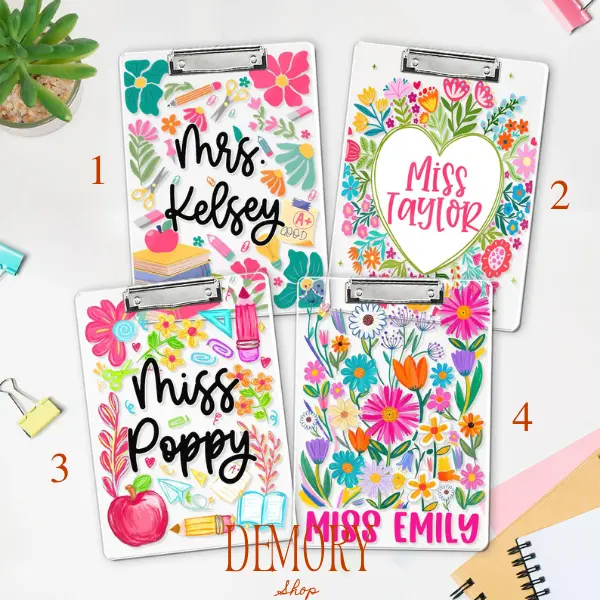 Personalized Florals Teacher Acrylic Clipboard, School Supplies, Back To School Teacher Gift, Gift For Teacher, Gift For Student