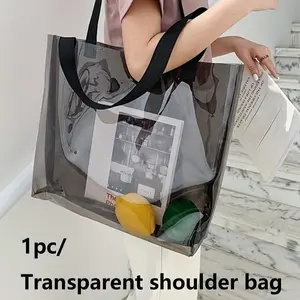 1pc Waterproof Large Capacity Transparent Shoulder Bag, Minimalist Tote Bag, Simple Design PVC Material, Everyday Bags, Ideal for Travel Vacation Beach Sports Yoga Swimming