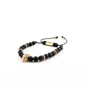 Matte Black Gold Skull Bracelet