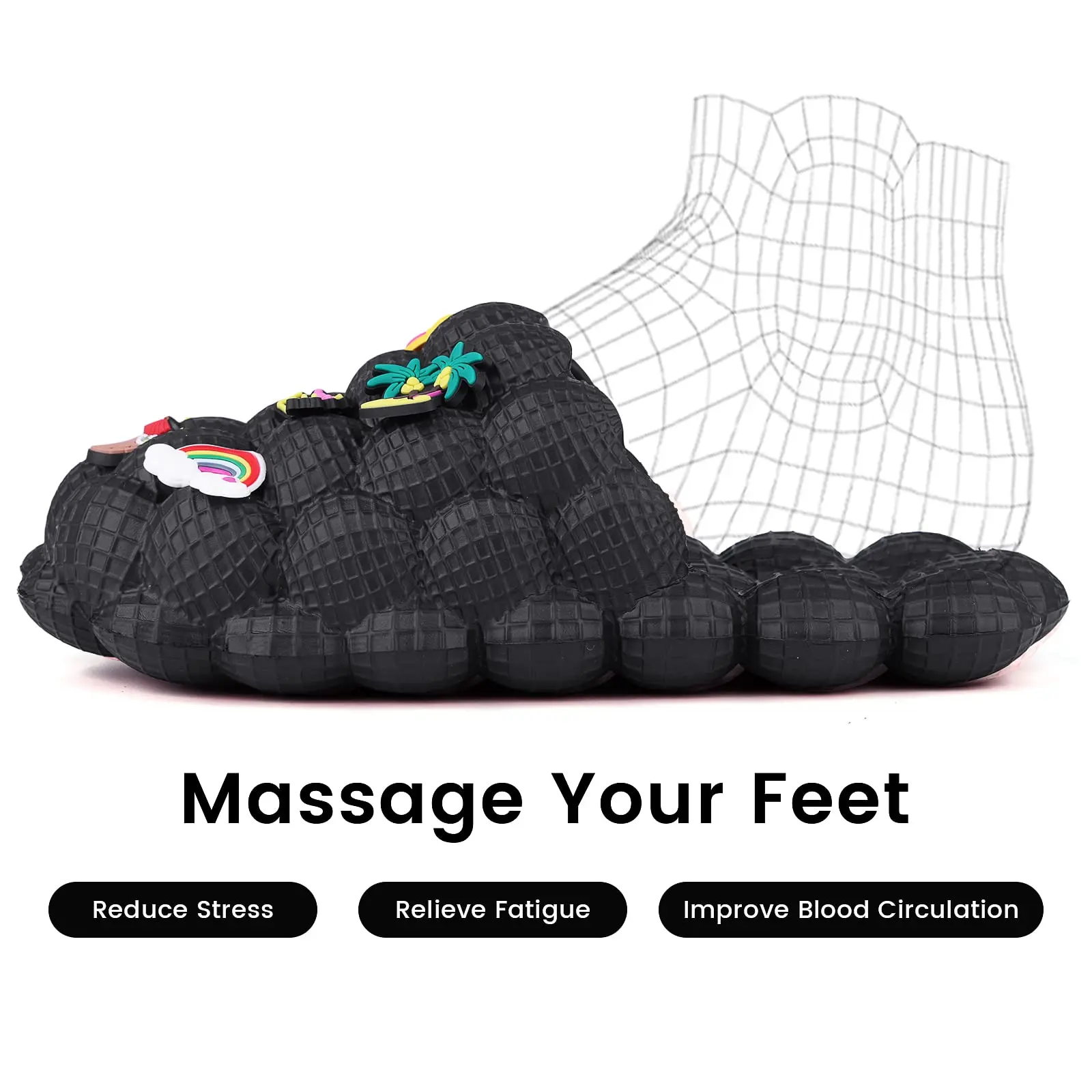 DIOLV Kids' Summer Casual Street Wear Slippers - Lychee Massage Bubble Slides with Charms, Anti-Slip Golf Ball-Textured, Relieve Fatigue, Improve Blood Circulation, Reduce Stress, Footwear